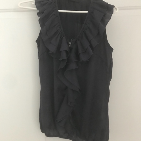 Midnight blue frill silk top - Picture 2 of 2